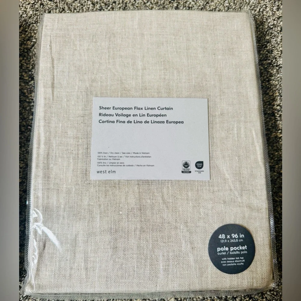 West Elm Sheer European Flax Linen Curtain 48 x 96” Set Of 2 NWT